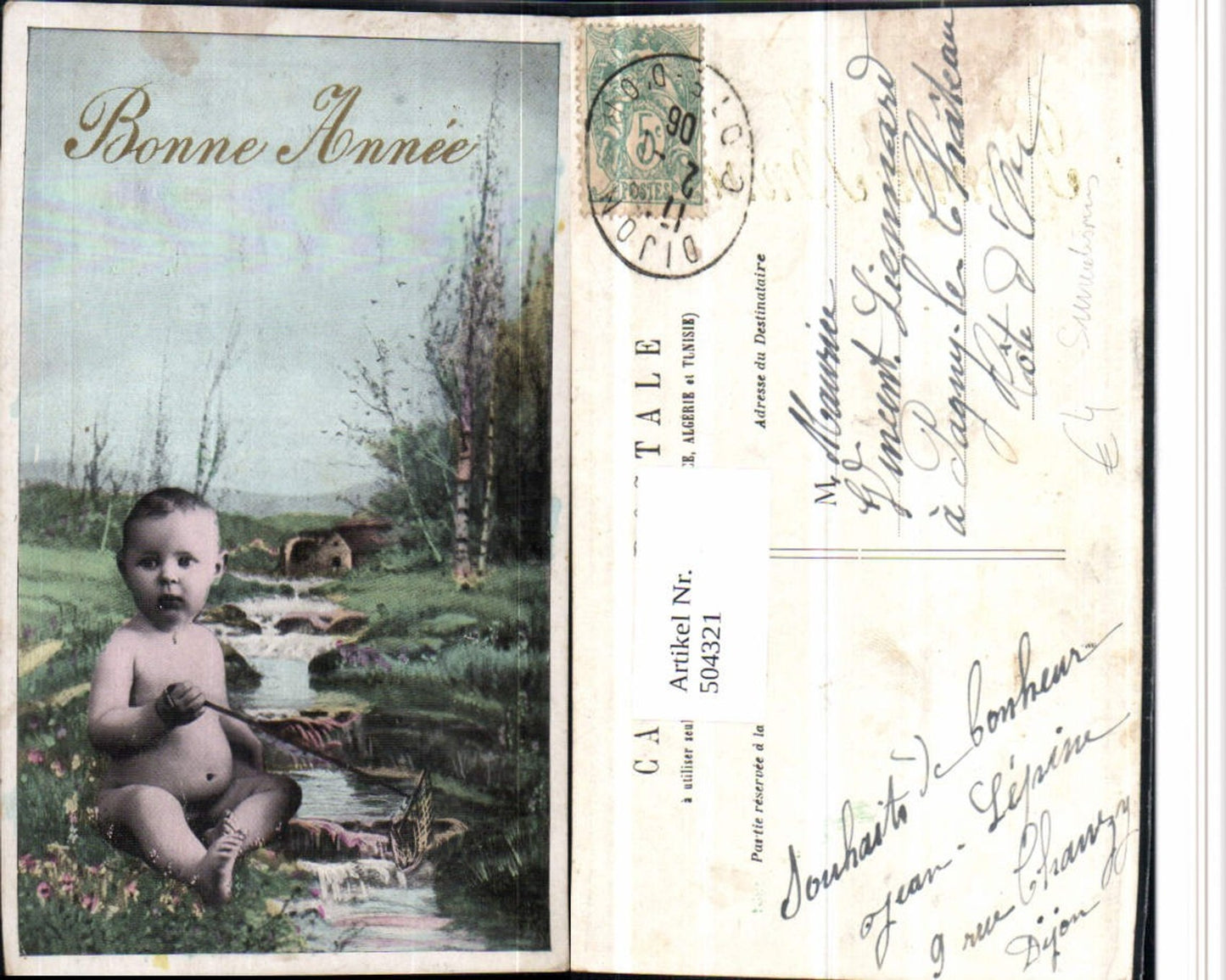 504321,Bonne Annee Surrealismus Fotomontage Baby Kind Landschaft Bach Netz