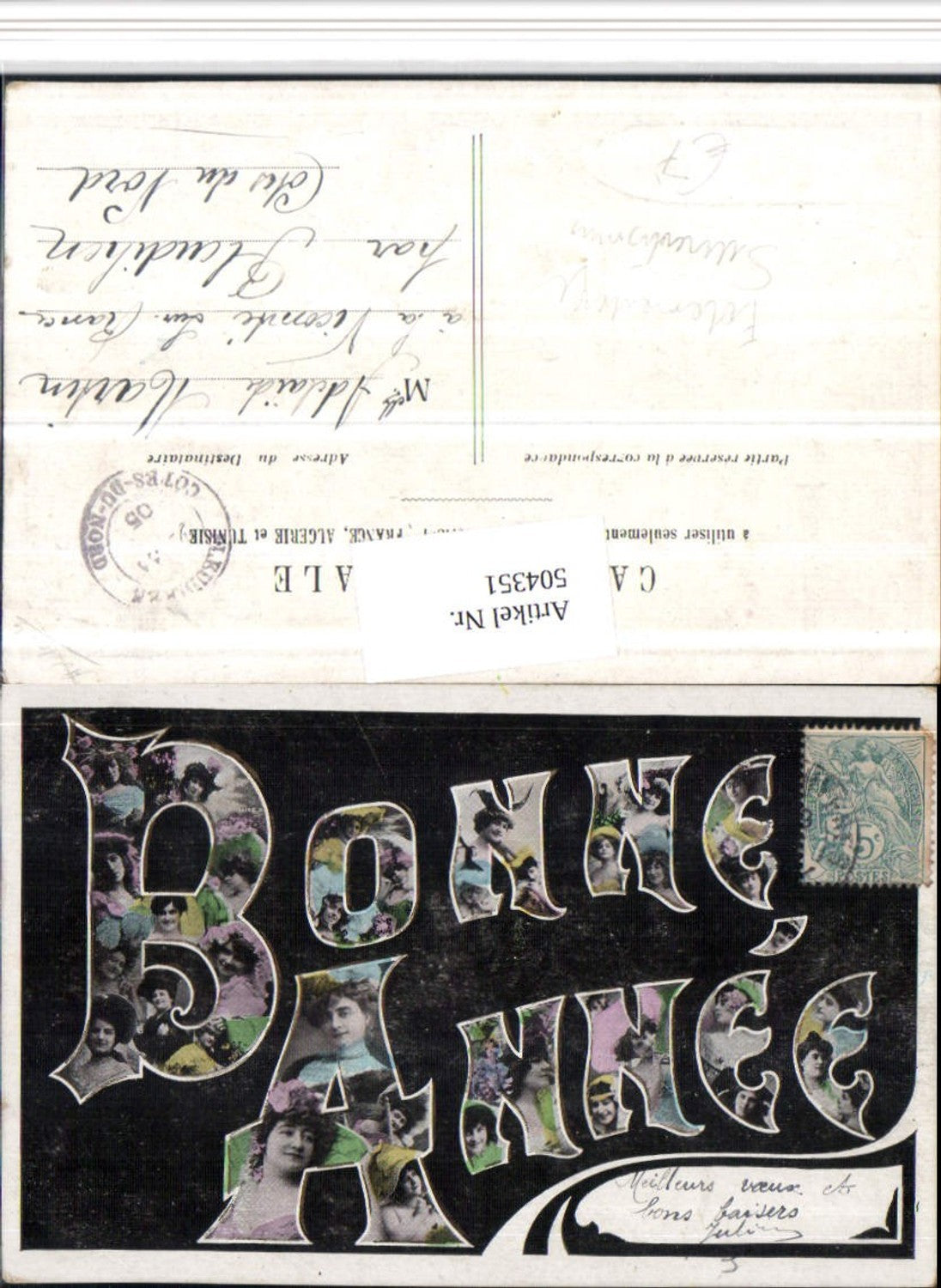 504351,Surrealismus Fotomontage Buchstabenkarte Bonne Annee Portraits