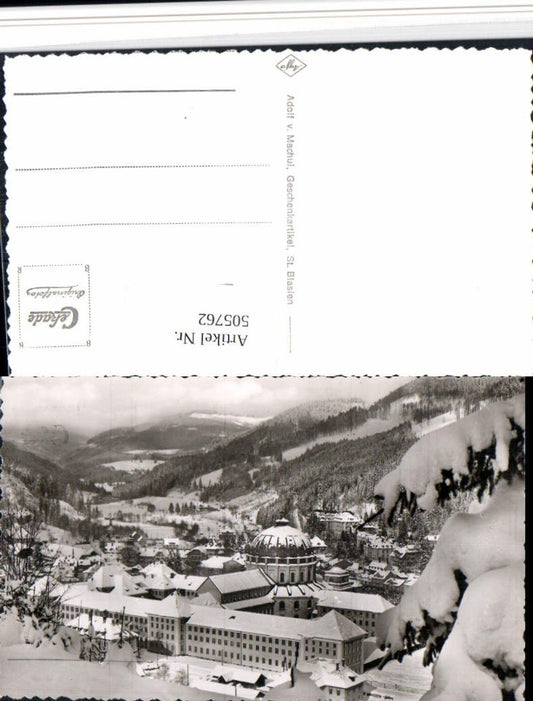 505762, St. Blasien in the Black Forest, overall view with monastery, winter scene