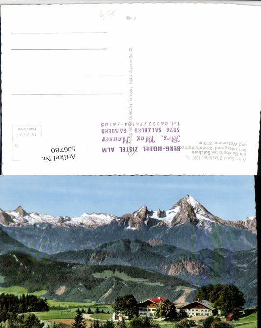 506780,Salzburg Gaisberg Alpenhotel Zistelalm m. Schönfeldspitze Bergkulisse