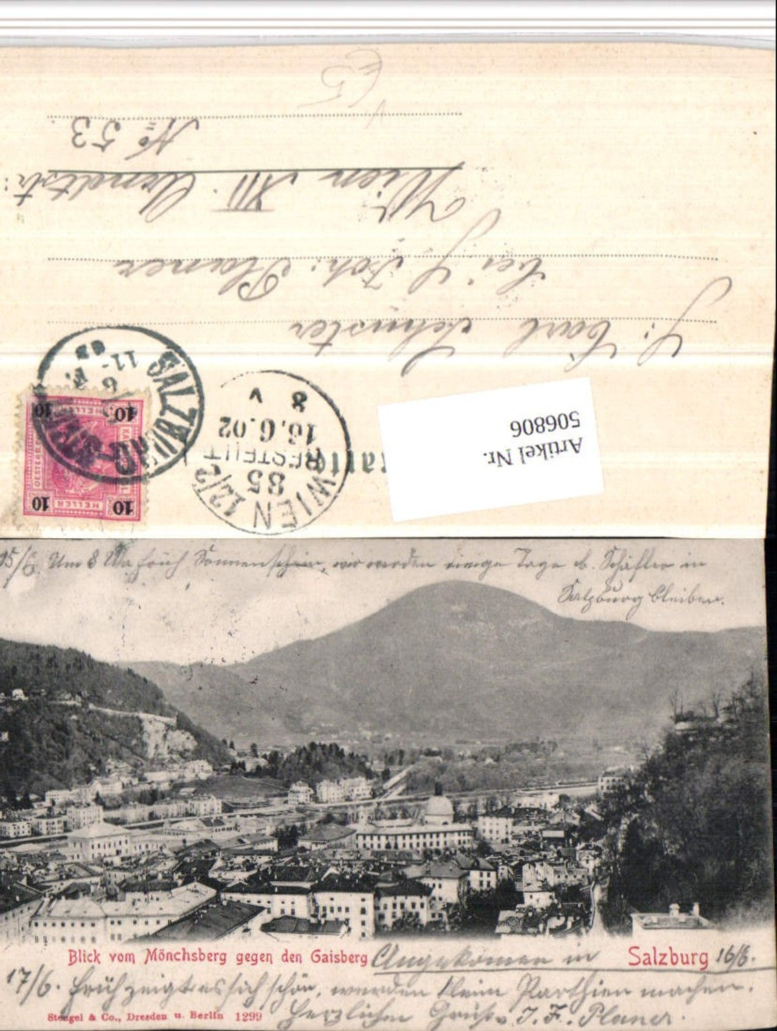 506806,Salzburg Teilansicht vom Mönchsberg geg. Gaisberg pub Stengel & Co 1299