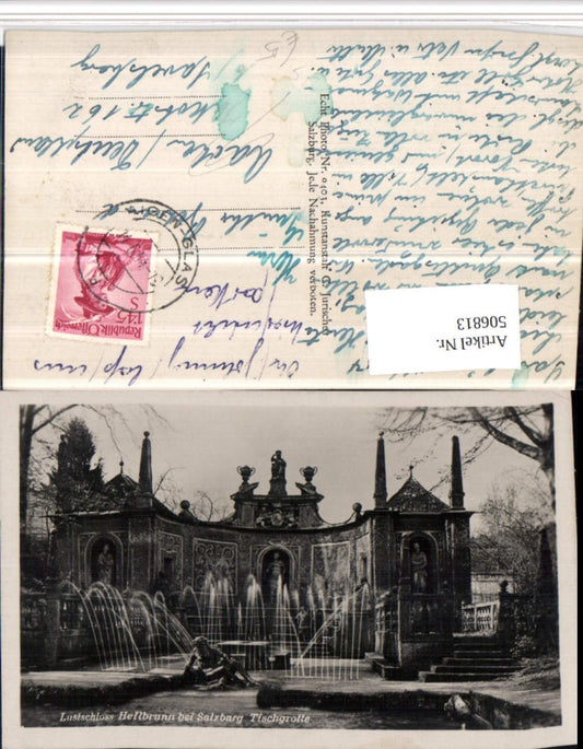506813,Salzburg Hellbrunn Schloss Tischgrotte Wasserspiele Aigen-Glas Stempel