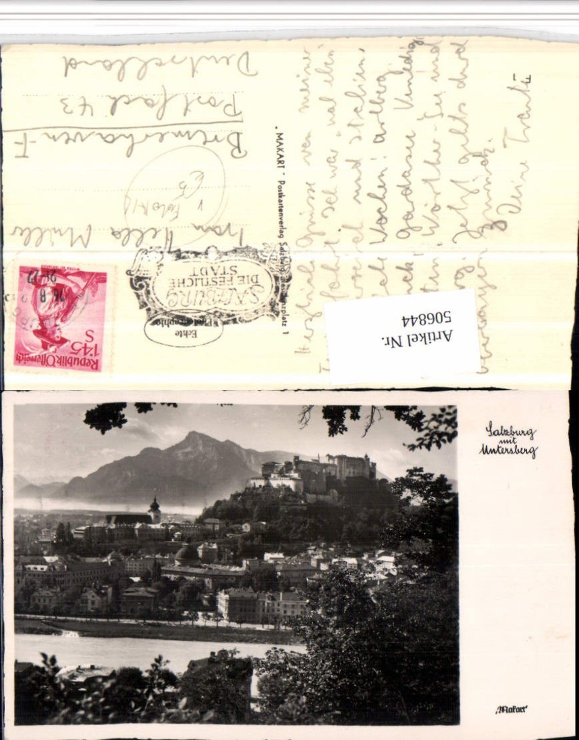 506844,Foto AK Salzburg Teilansicht m. Untersberg Bergkulisse pub Makart