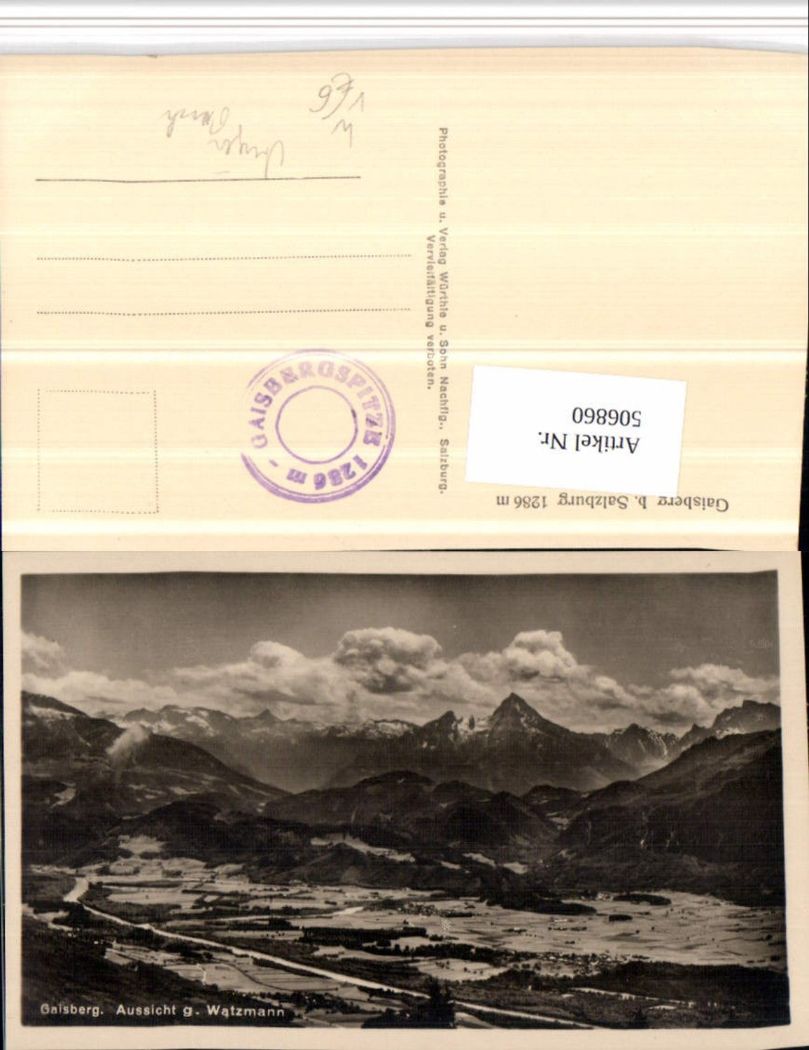 506860,Salzburg Gaisberg Aussicht geg. Watzmann Bergkulisse pub Würthle & Sohn