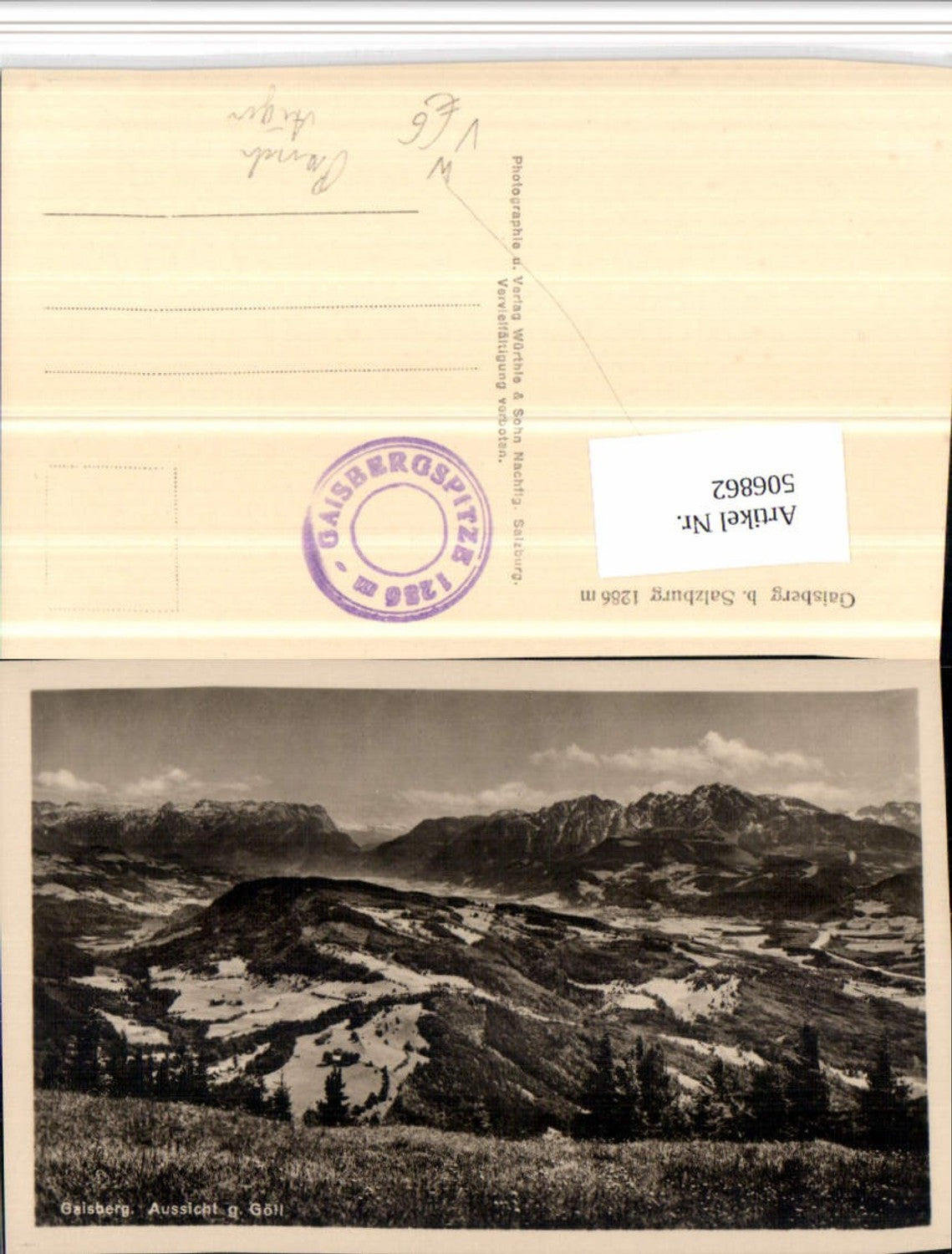 506862,Salzburg Gaisberg Aussicht geg. Göll Bergkulisse pub Würthle & Sohn