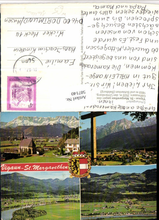 507140,Vigaun St. Margarethen Totale Kirche Kreuz Mehrbildkarte