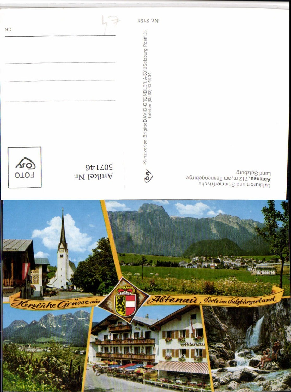 507146,Abtenau Totale Kirche Wasserfall Mehrbildkarte