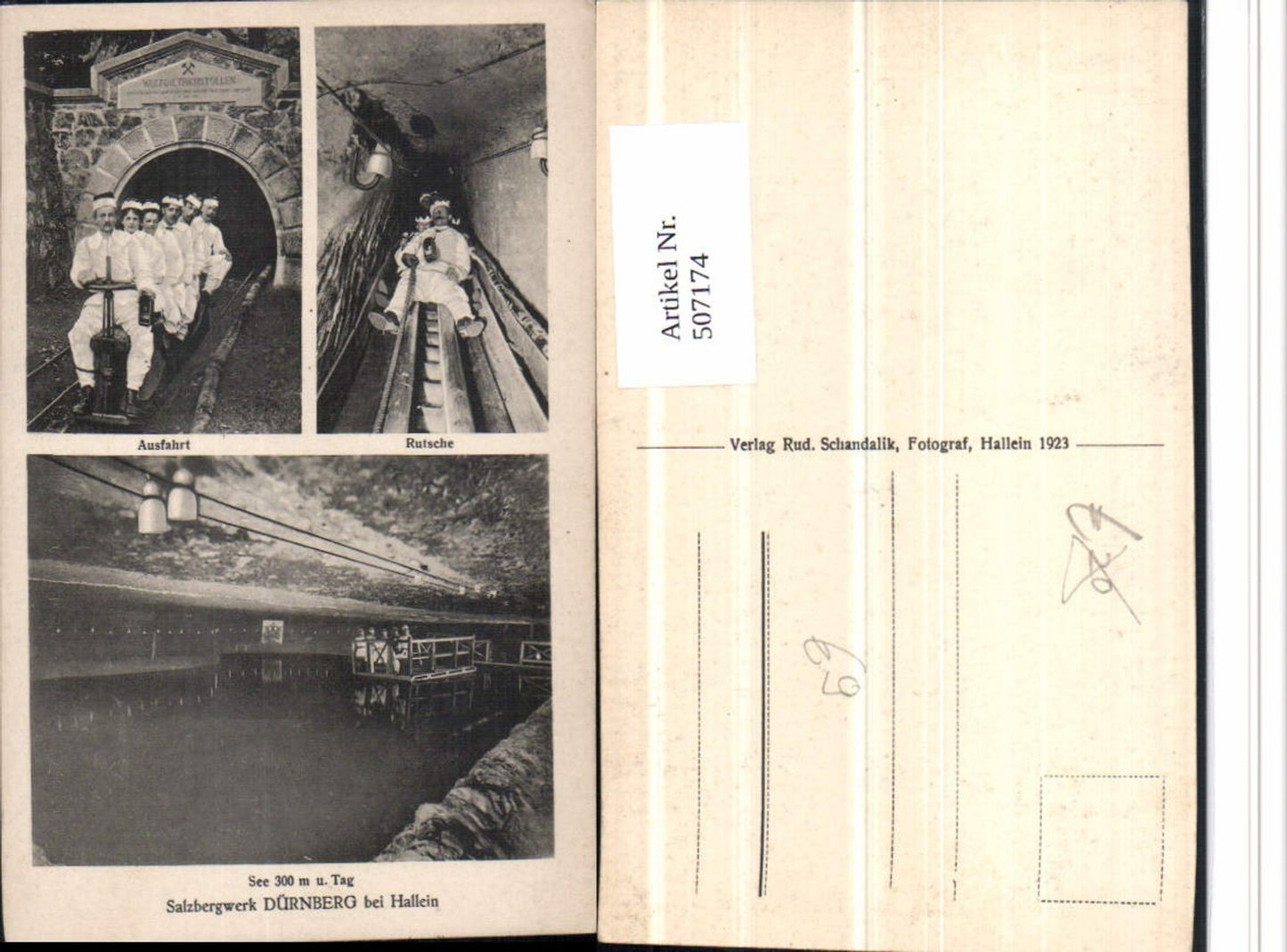 507174,Hallein Dürnberg Dürrnberg Salzbergwerk See Rutsche Mehrbildkarte