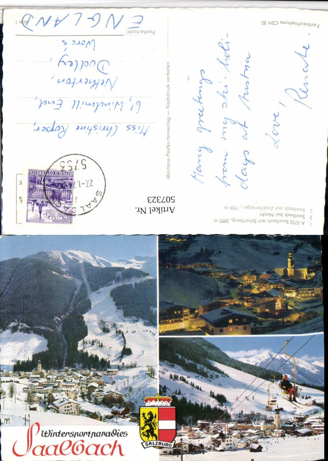 507323,Saalbach Totale Sessellift Winterbilder Mehrbildkarte