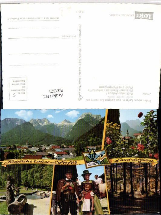 507371,Lofer Totale Brunnen Trachten Wald Mehrbildkarte