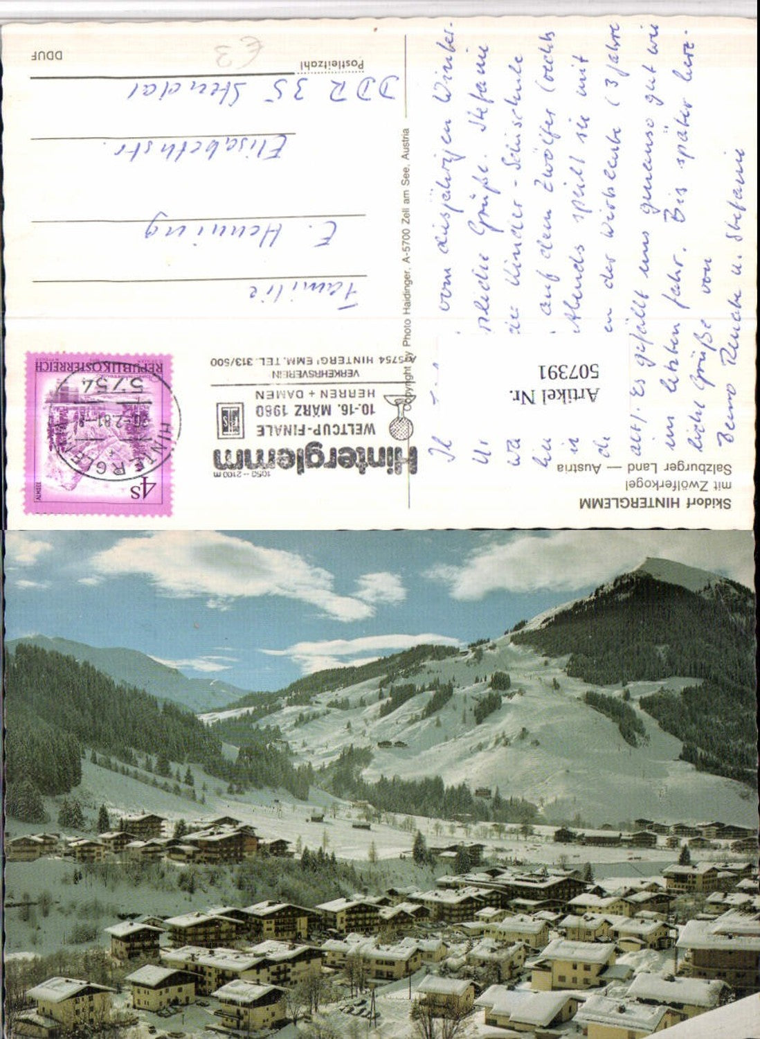 507391,Hinterglemm Teilansicht m. Zwölferkogel Bergkulisse Winterbild