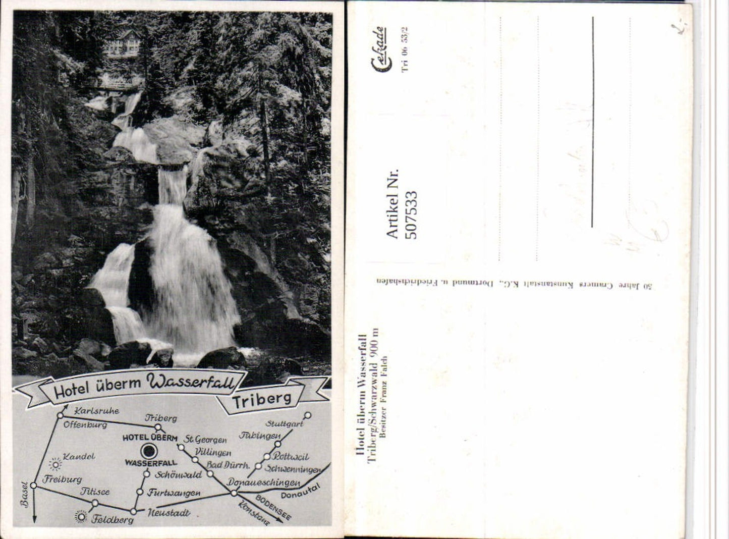 507533,Landkarte AK Triberg Hotel überm Wasserfall