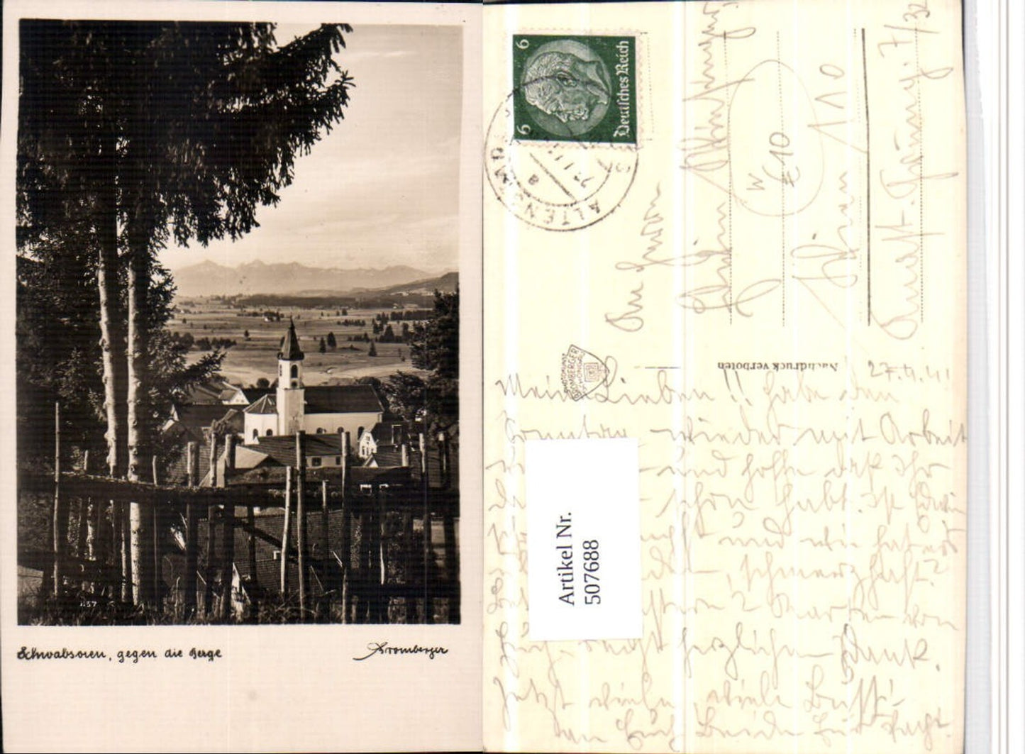 507688,Schwabsoien Teilansicht Kirche geg. Berge
