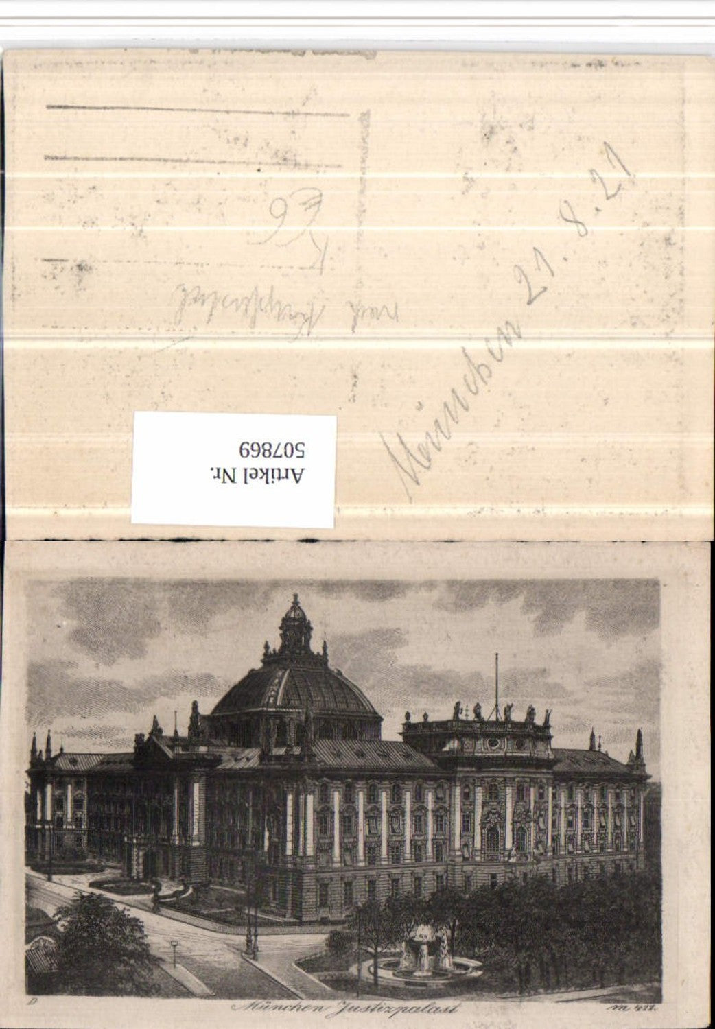 507869,Künstler AK nach Kupferstich München Justizpalast Gebäude