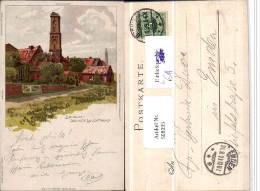 508095,Künstler Litho Borkum Der alte Leuchtturm