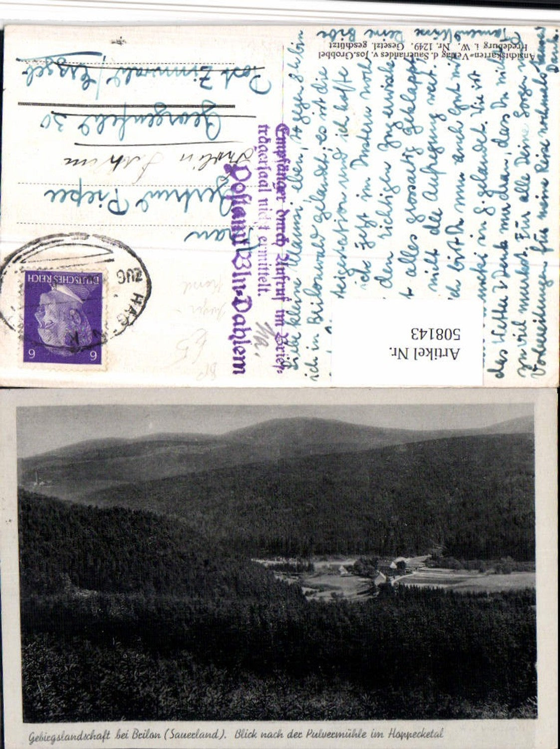 508143,Landschaft b. Brilon Blick nach der Pulvermühle Bahnpost Zug Hagen- Kassel