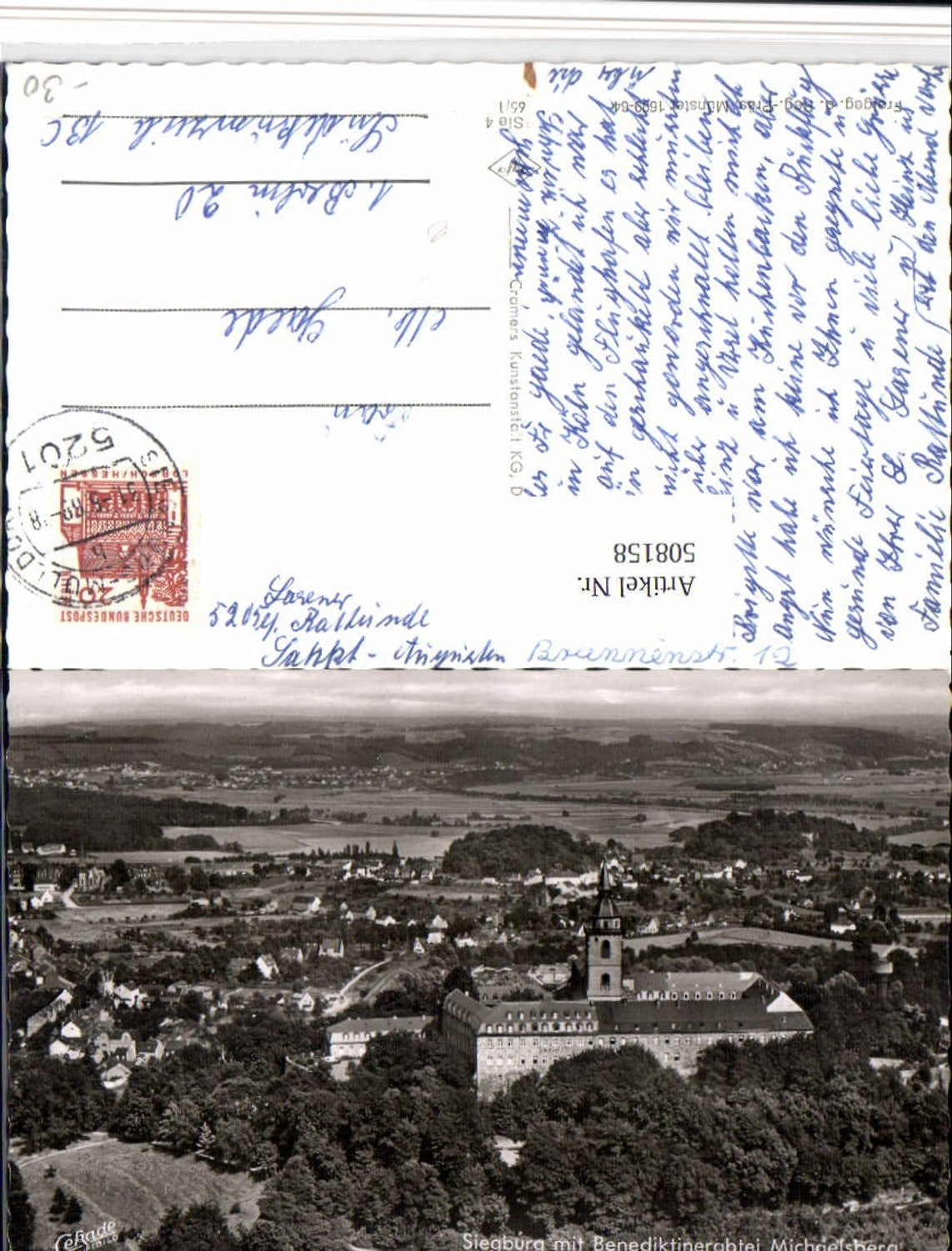 508158,Siegburg Totale m. Benediktinerabtei Michaelsberg Fliegeraufnahme