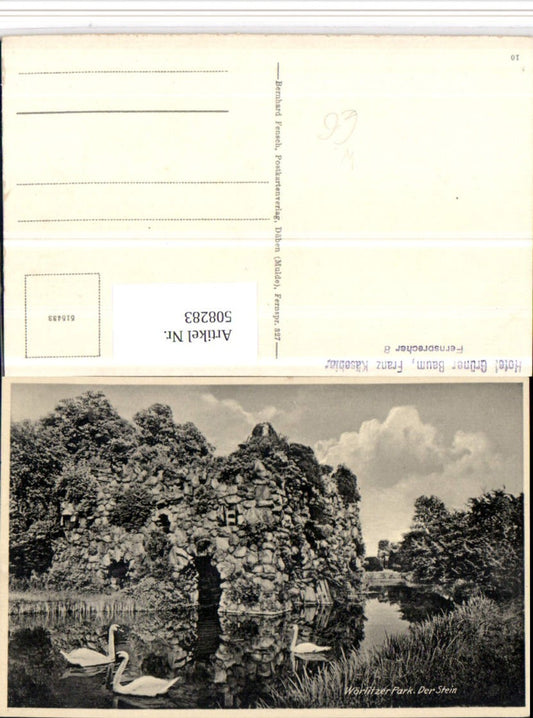 508283,Wörlitzer Park b. Wörlitz Stein Schwäne