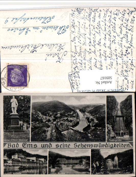 509167,Bad Ems Totale Malbergbahn Kurgarten Kurhaus Denkmal Mehrbildkarte