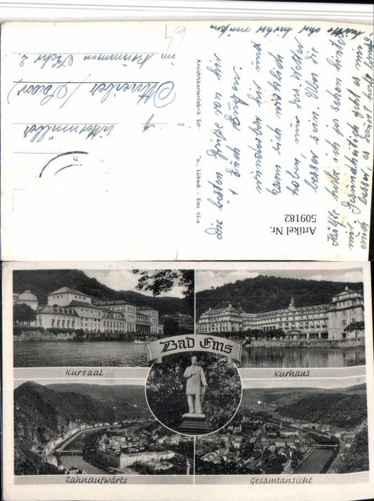 509182,Bad Ems Totale Kurhaus Kursaal Denkmal Mehrbildkarte