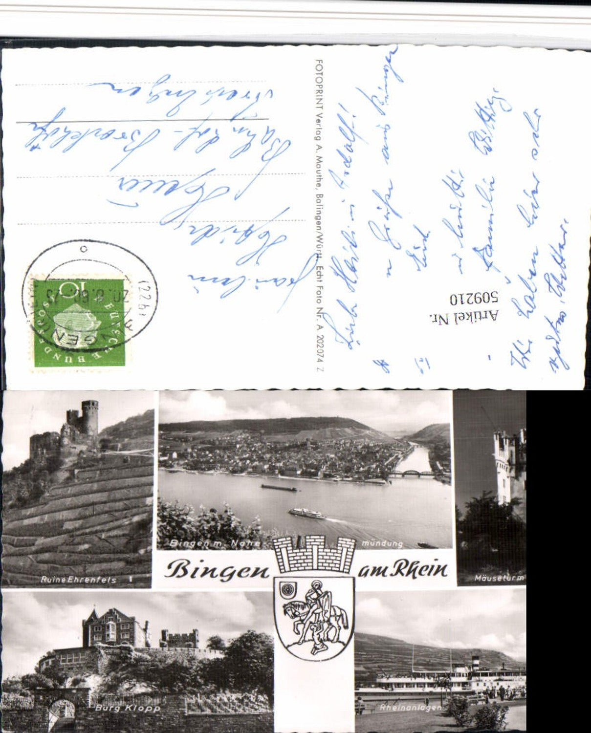 509210,Bingen am Rhein Totale Mäuseturm Burg Klopp Dampfer Mehrbildkarte