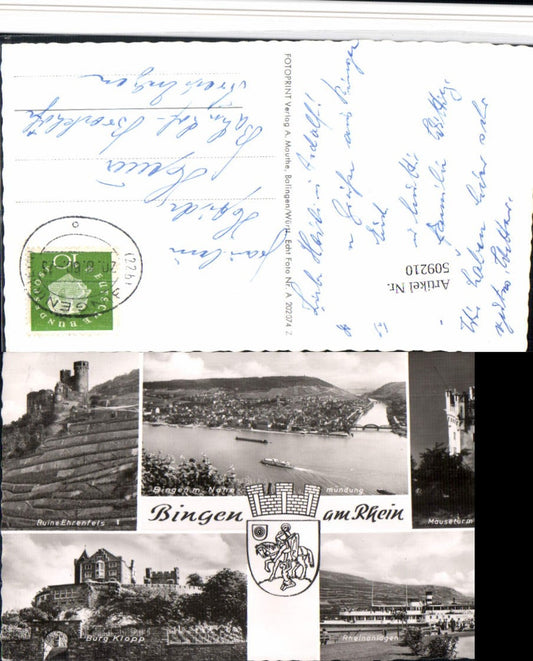 509210,Bingen am Rhein Totale Mäuseturm Burg Klopp Dampfer Mehrbildkarte