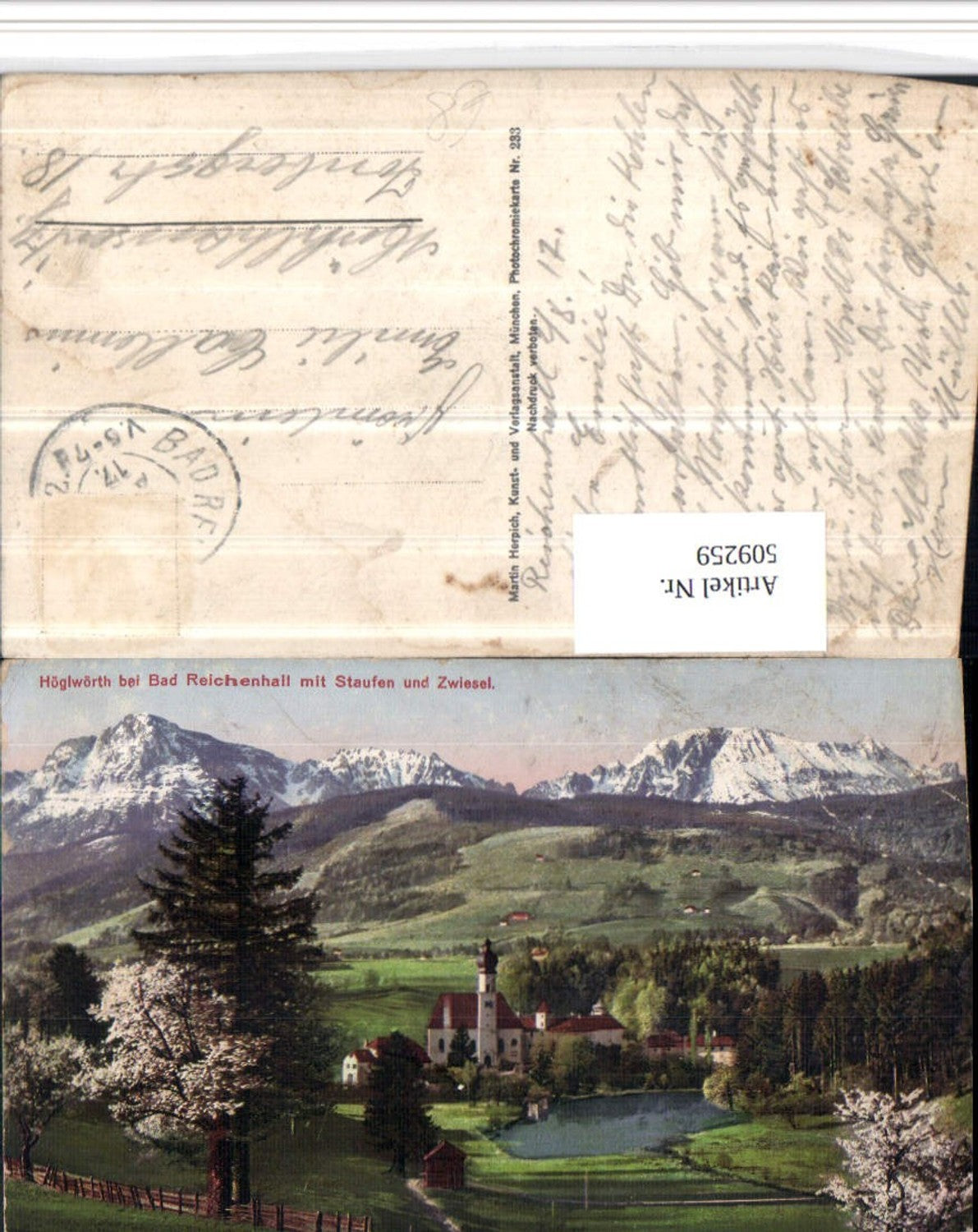 509259,Bad Reichenhall Höglwörth Kirche m. Staufen u. Zwiesel Bergkulisse