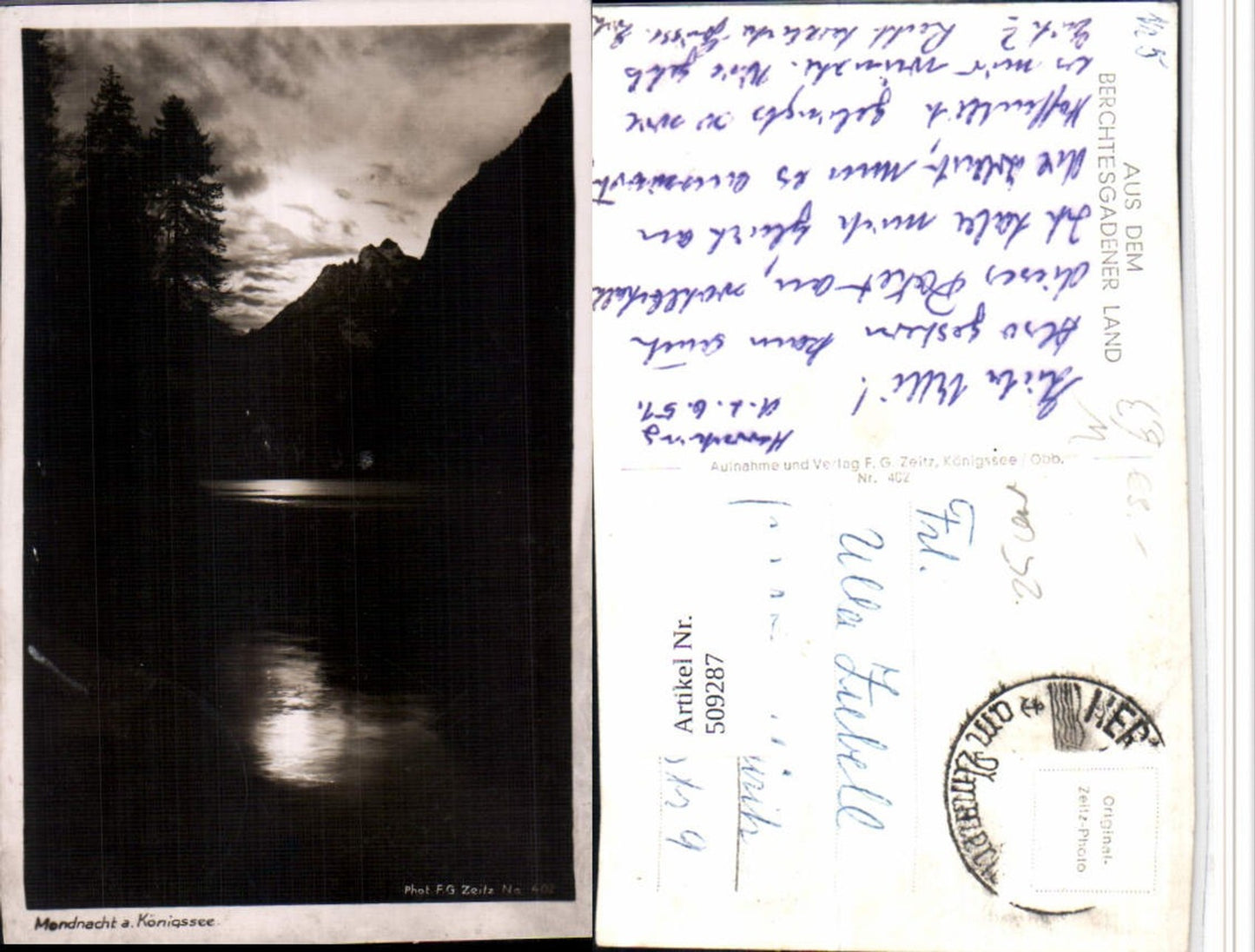 509287, Moonlit night at Königssee lake near Schönau, mountain scenery