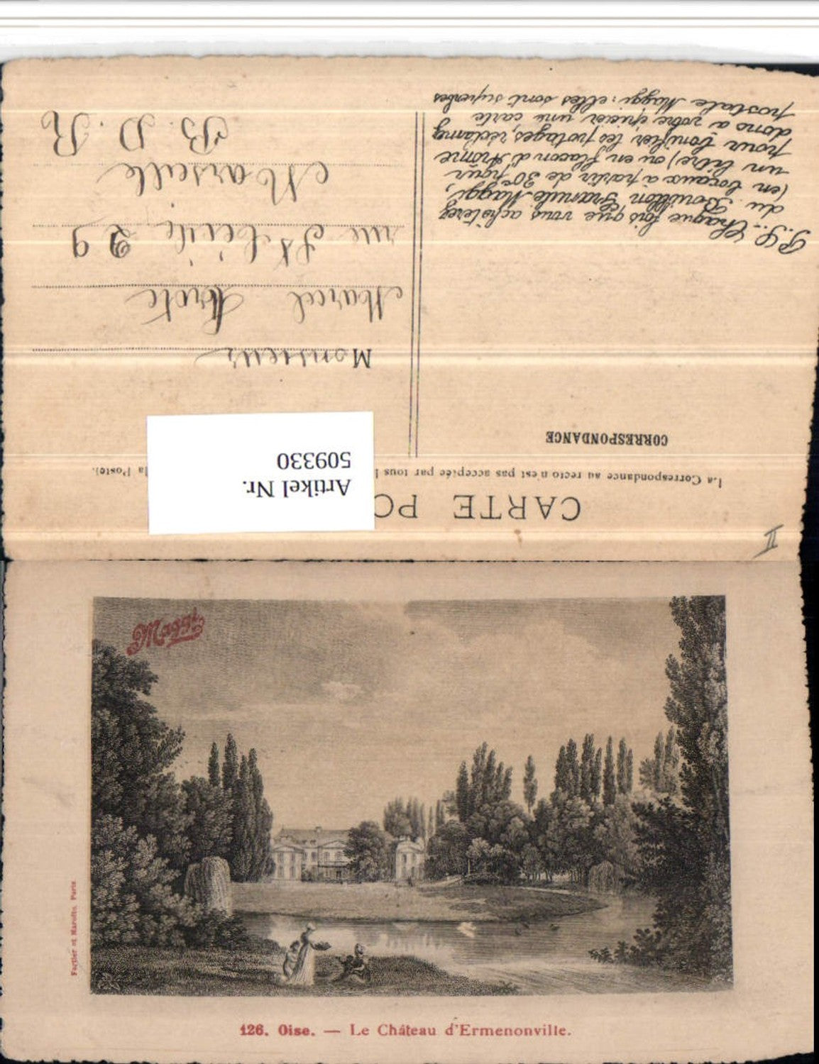 509330,Künstler AK Picardie Oise Chateau Ermenonville Schloss
