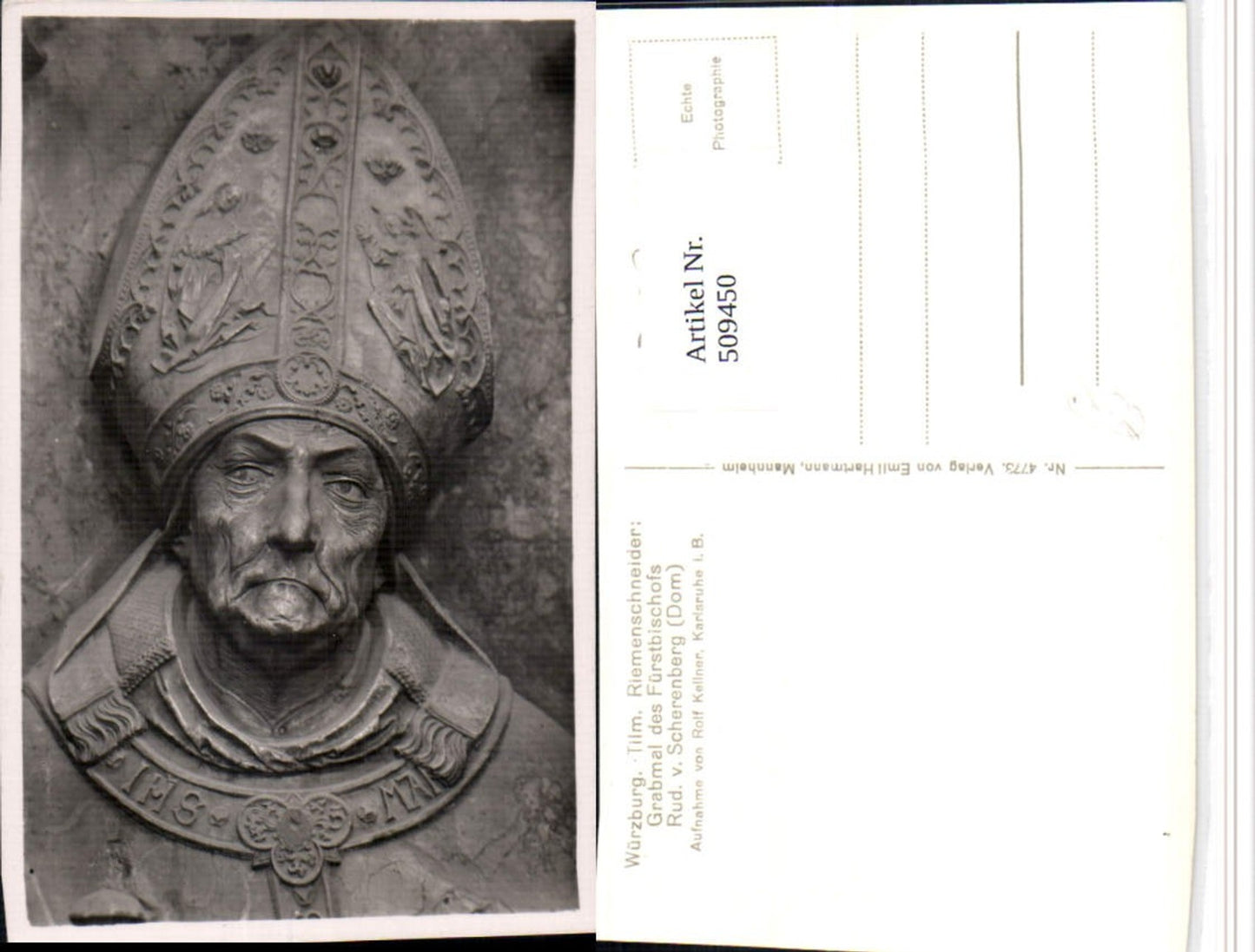 509450,Würzburg Dom Grabmal Fürstbischof Rud. v. Scherenberg Statue Kopf