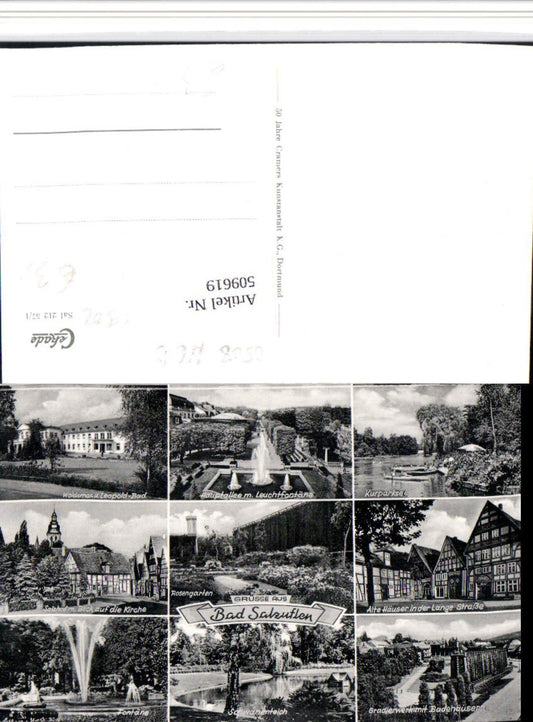509619,Bad Salzuflen Rosengarten Kirche Fontäne Gradierwerk Mehrbildkarte