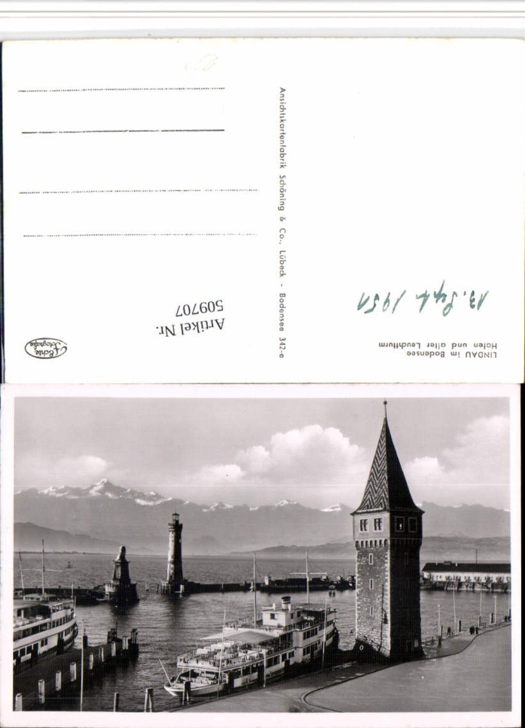 509707,Lindau im Bodensee Hafen Turm Leuchtturm Dampfer Bergkulisse