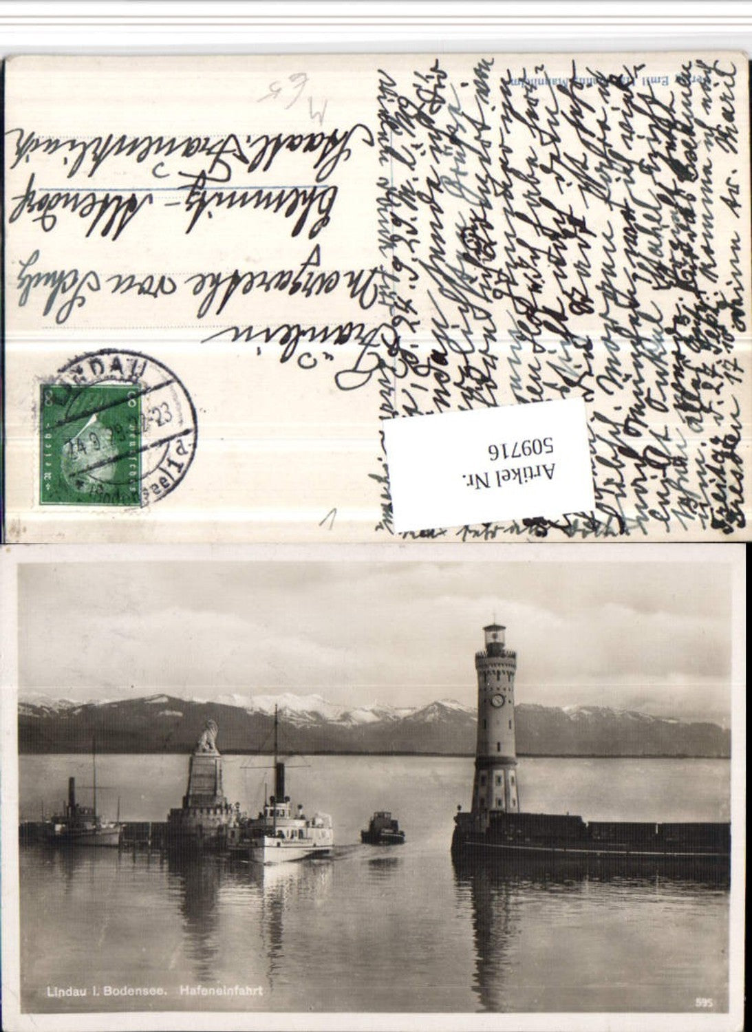 509716,Lindau im Bodensee Hafeneinfahrt Leuchtturm Dampfer Bergkulisse