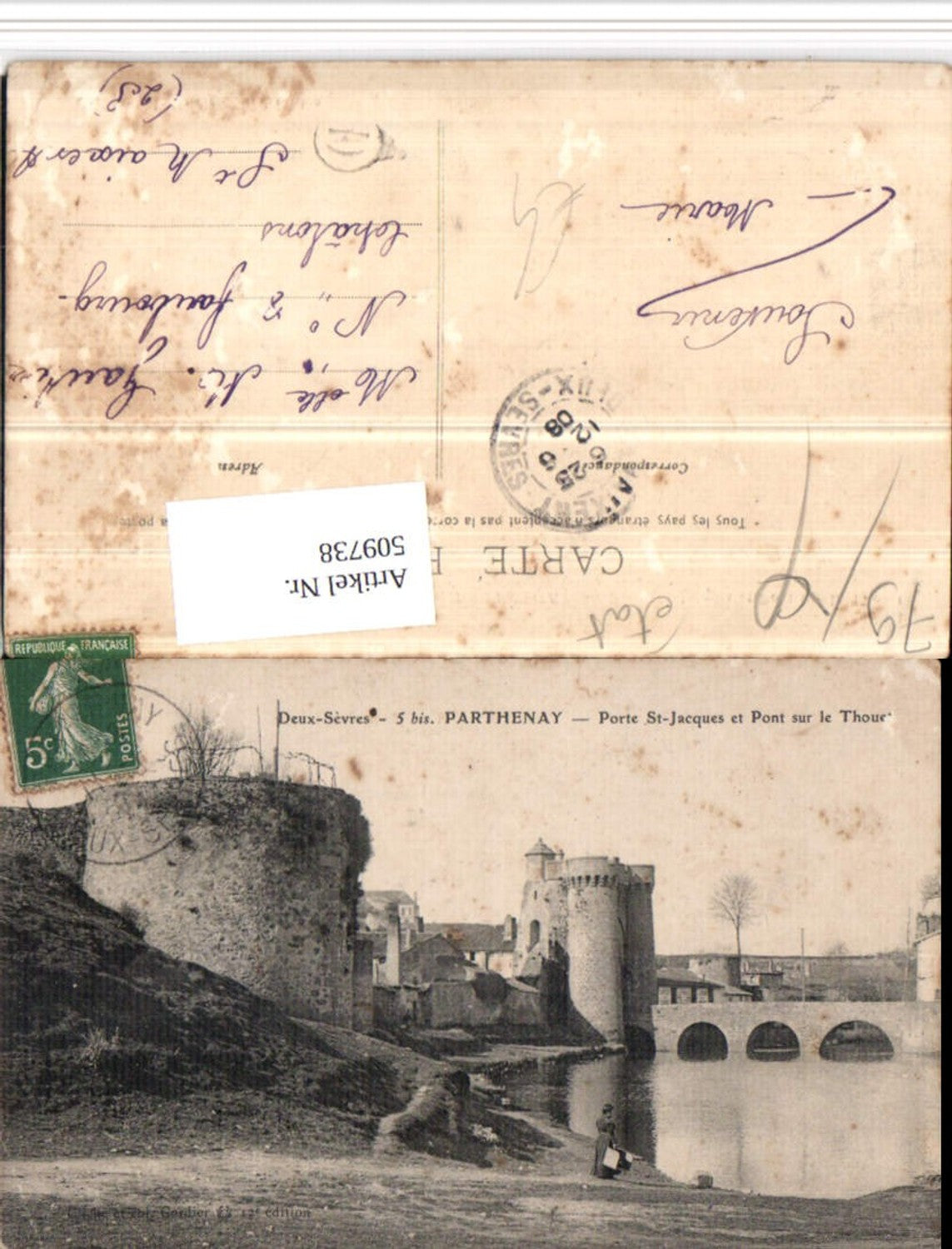 509738,Poitou-Charentes Deux-Sevres Parthenay Porte St-Jacques et Pont Brücke