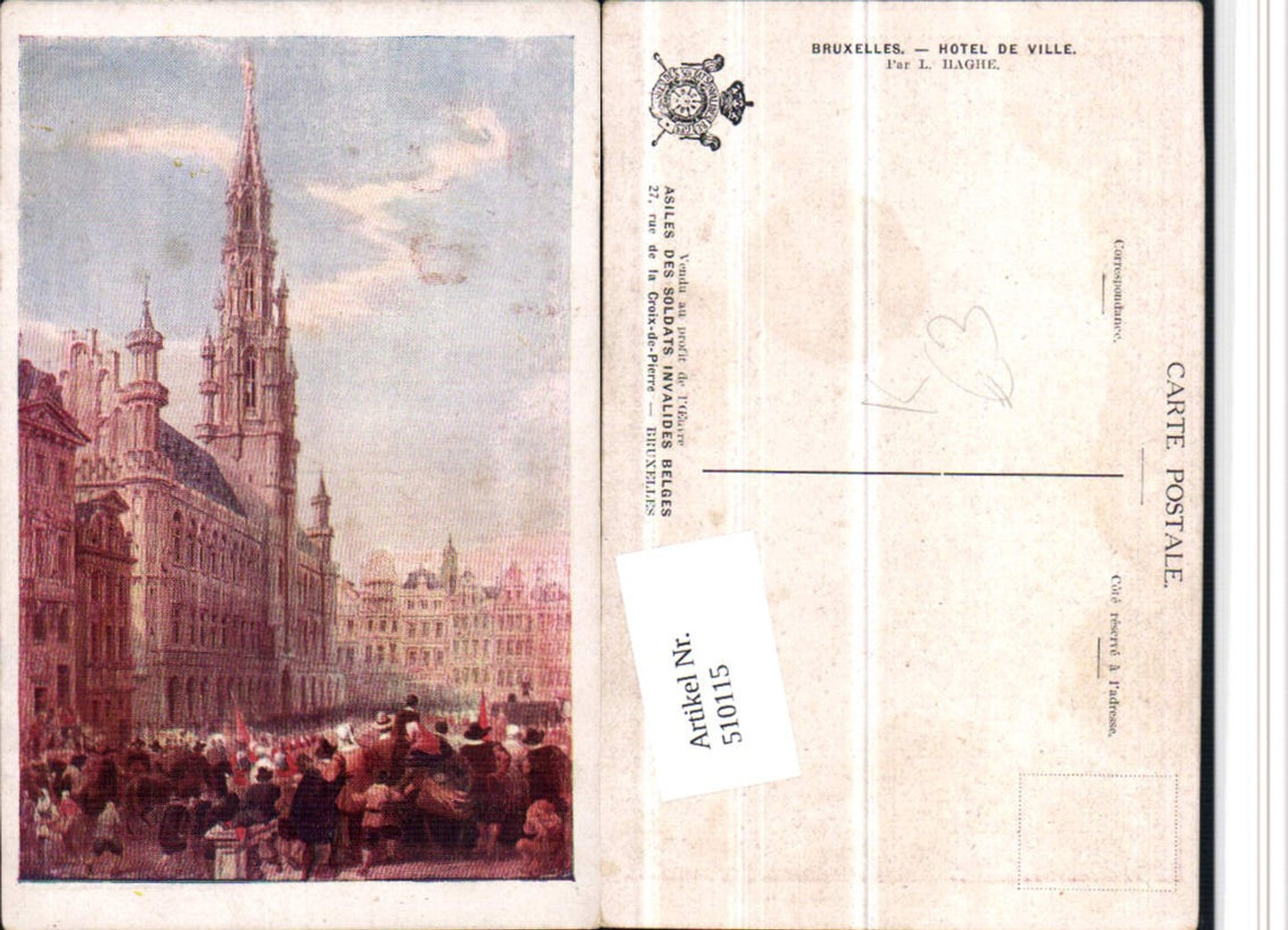 510115,Belgium Künstler AK L. Haghe Bruxelles Brüssel Hotel de Ville Rathaus
