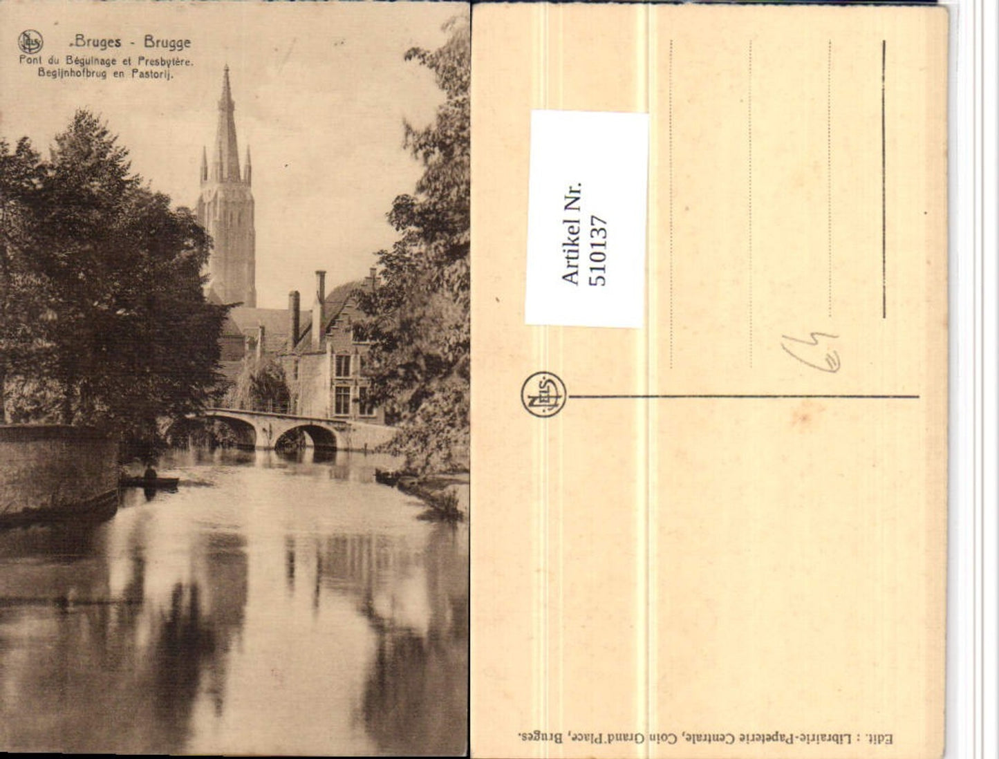510137,Belgium Bruges Brügge Pont Beguinage et Presbytere Brücke Turm