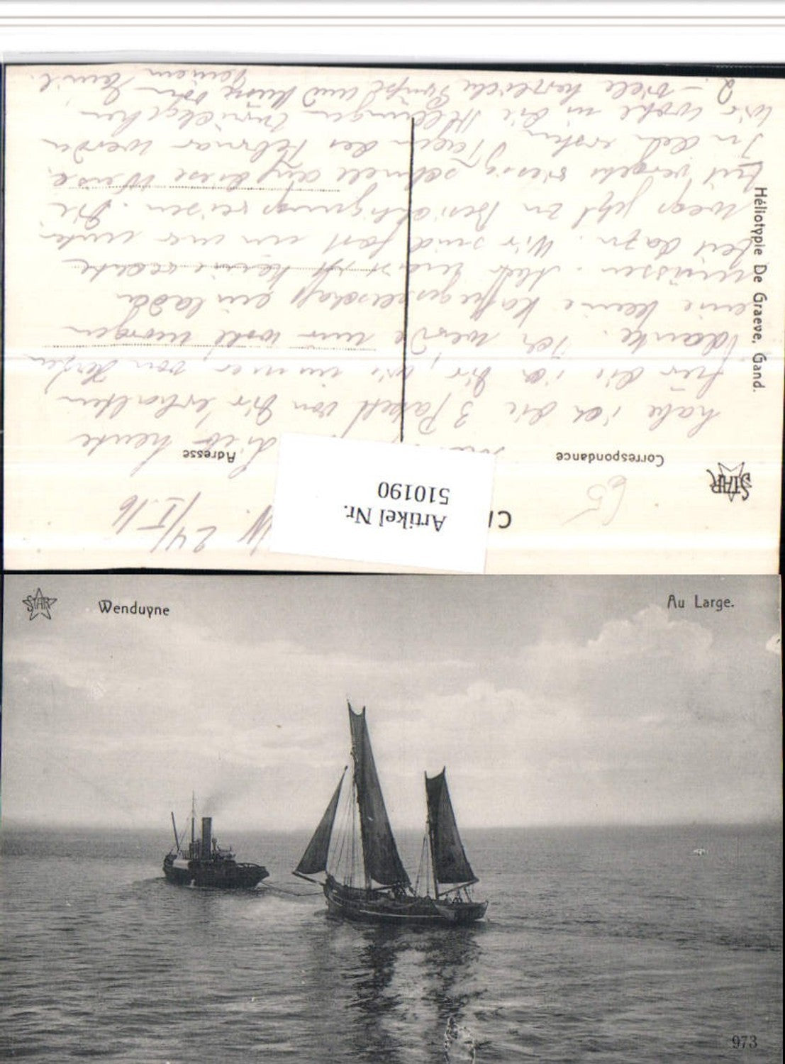 510190,Belgium Wenduyne Wenduine Au Large Meer Segelschiff Dampfer