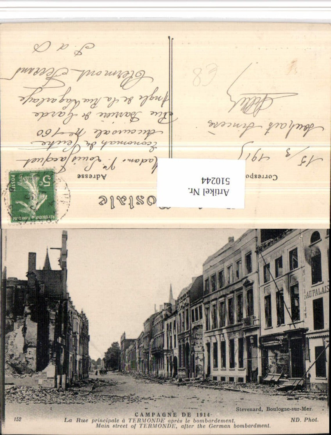 510244,Belgium Dendermonde Termonde Rue le bombardement Zerstörung