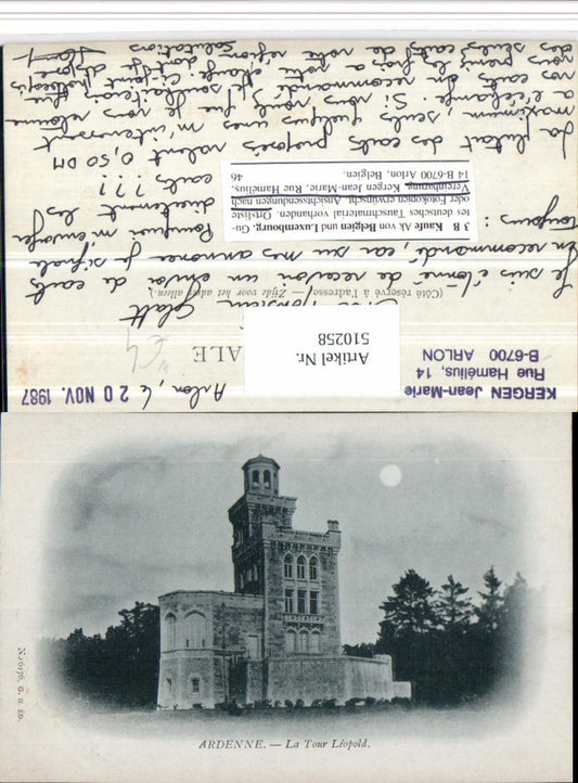 510258,Belgium Ardenne b. Namur La Tour Leopold Turm Mondschein