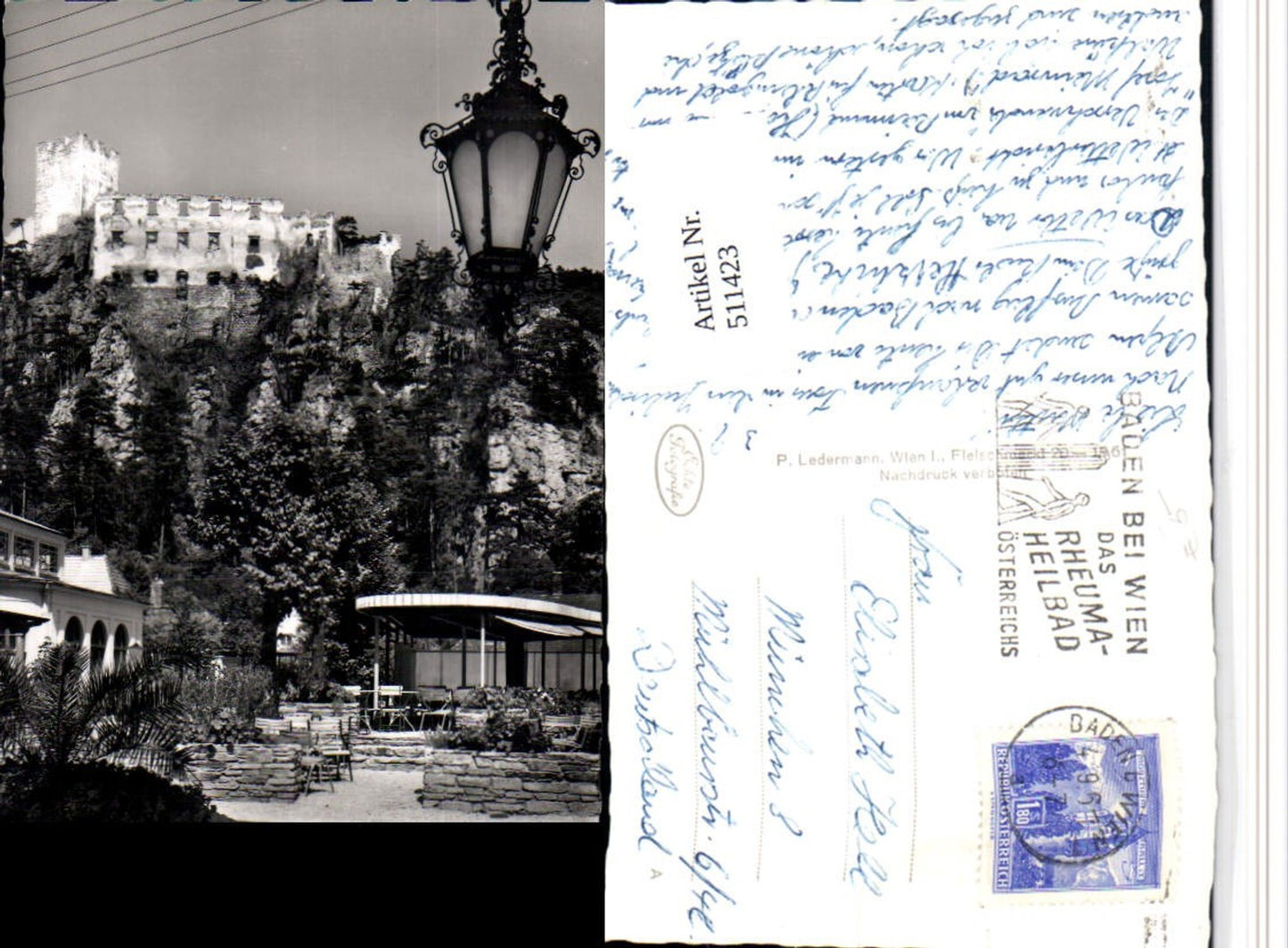 511423,Baden b. Wien Cafe Sacher Laterne m. Ruine