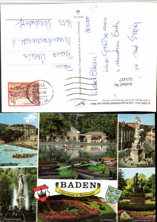 511427,Baden b. Wien Pestsäule Blumenuhr Doblhoff-Park Mehrbildkarte