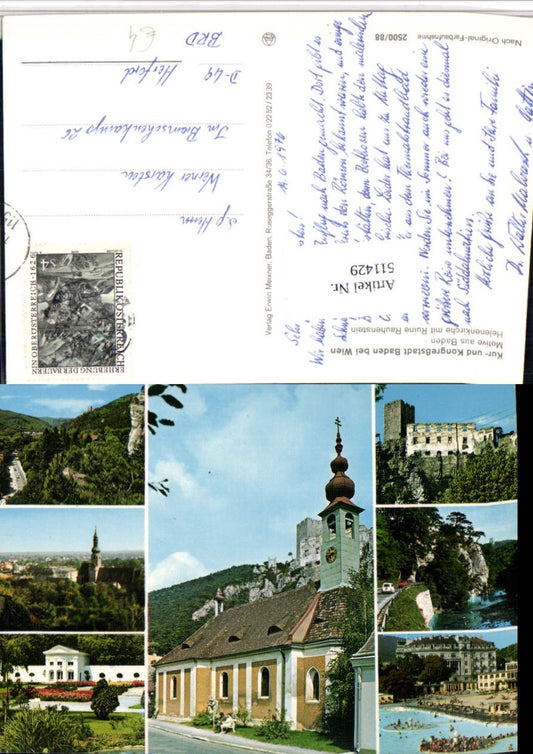 511429,Baden b. Wien Helenenkirche m. Ruine Rauhenstein Mehrbildkarte