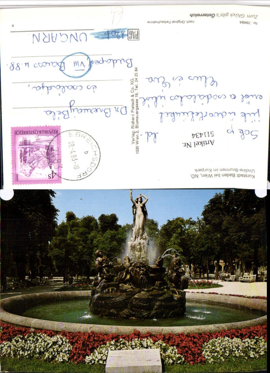 511434,Baden b. Wien Undine-Brunnen im Kurpark