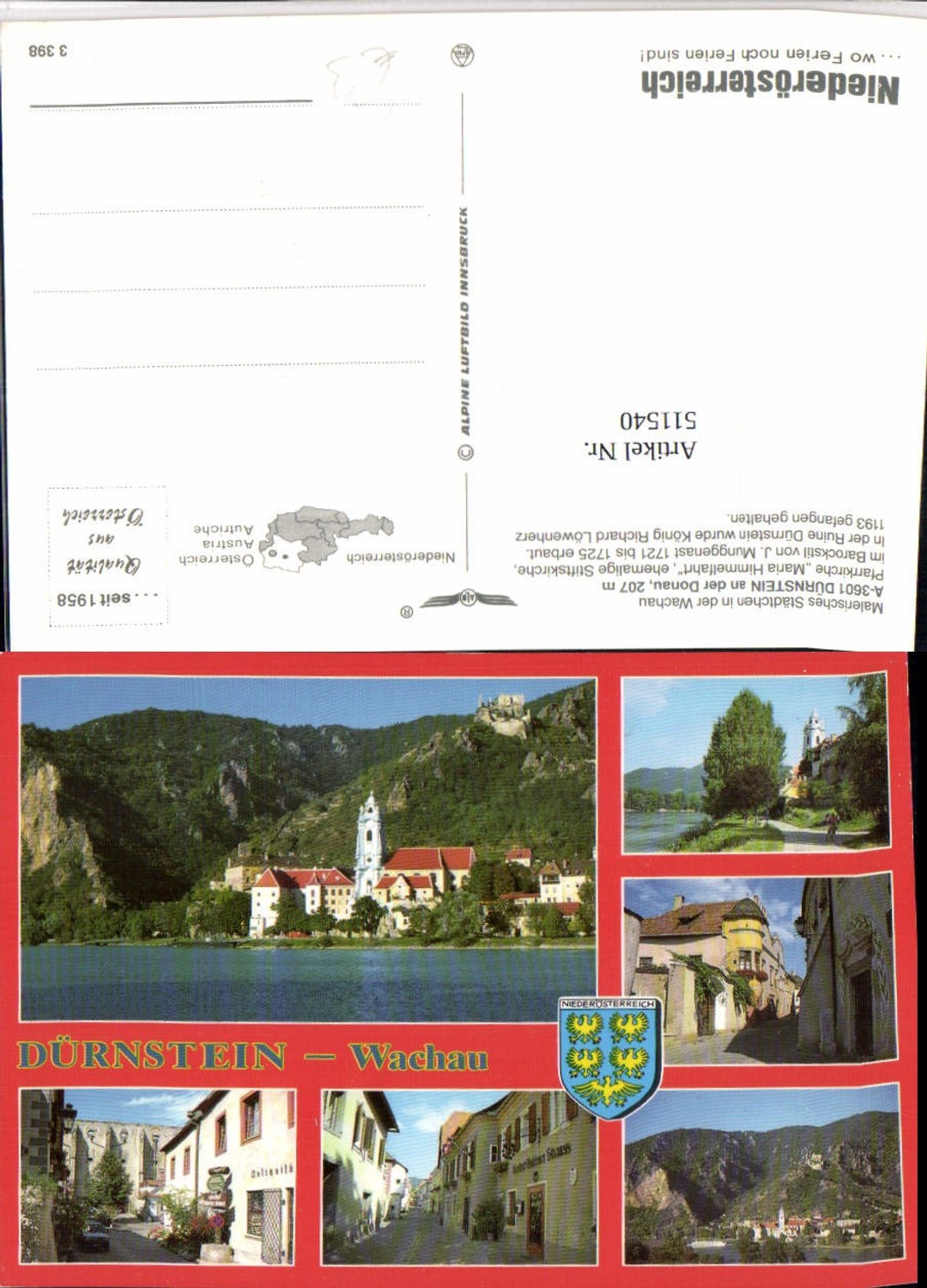 511540,Dürnstein an d. Donau Totale Mehrbildkarte pub Alpine Luftbild 3398