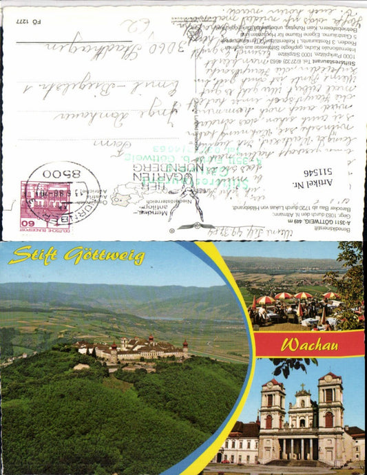 511546,Göttweig Stift Kirche Terrasse Mehrbildkarte pub Alpine Luftbild 1277