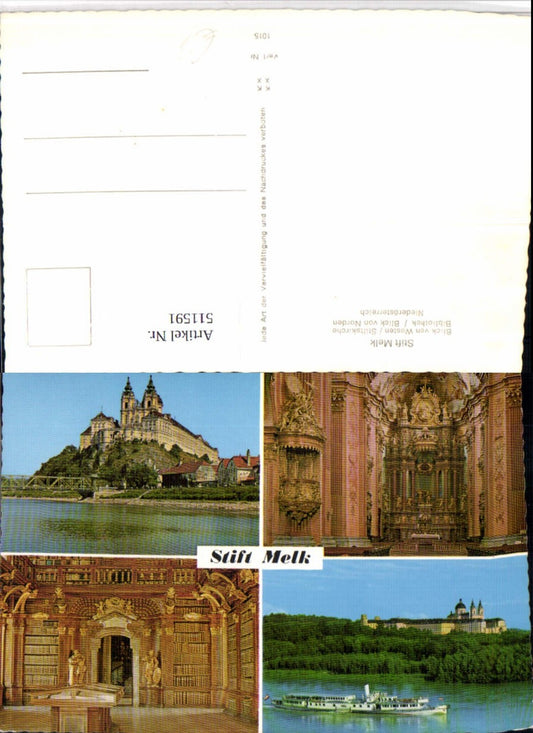 511591,Stift Melk an d. Donau Kirche Bibliothek Dampfer Mehrbildkarte