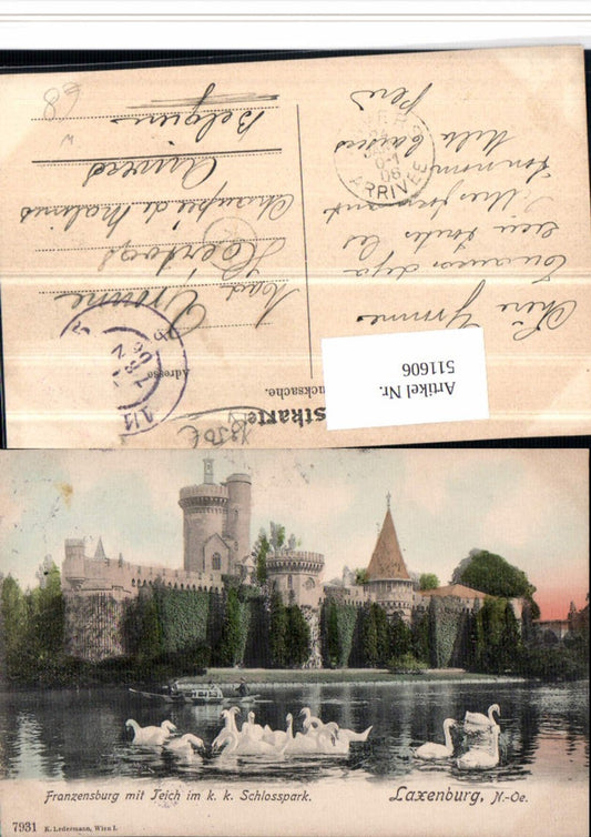 511606,Laxenburg b. Mödling Franzensburg m. Teich im Schlosspark Schwäne