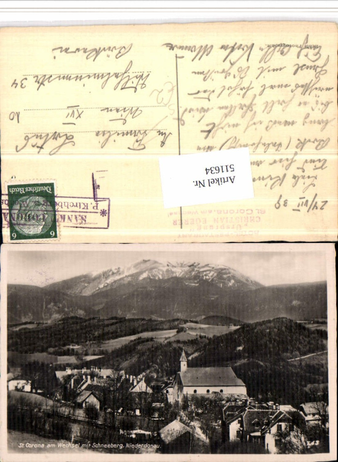 511634,St. Corona am Wechsel Totale m. Schneeberg Postablage Kirchberg
