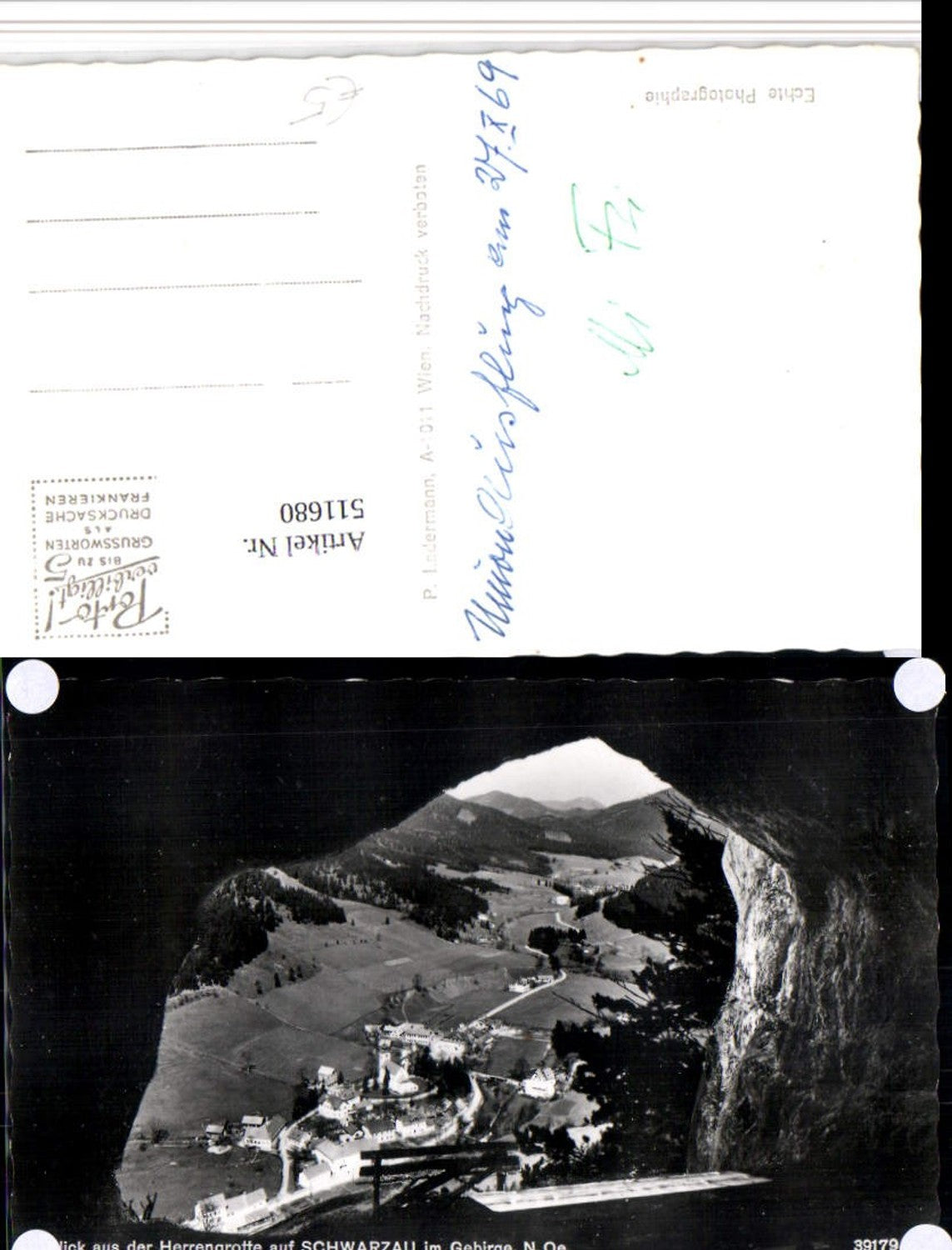 511680,Blick aus der Herrengrotte auf Schwarzau im Gebirge Totale