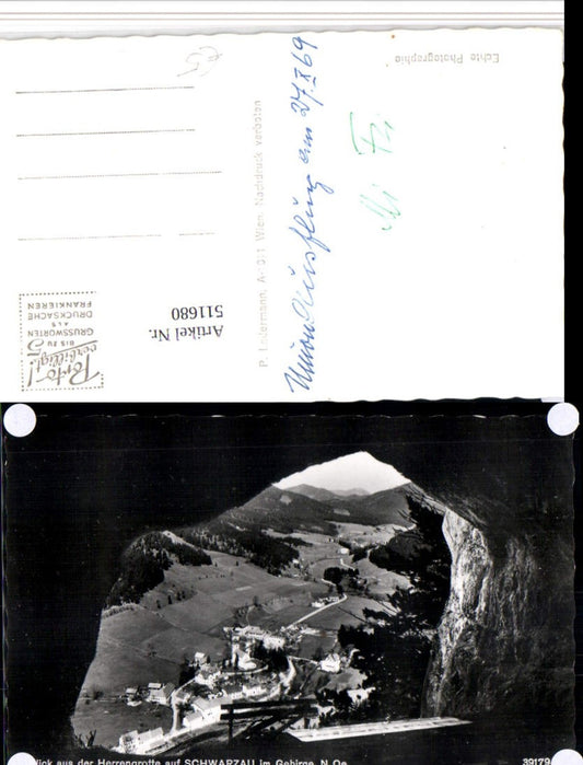 511680,Blick aus der Herrengrotte auf Schwarzau im Gebirge Totale
